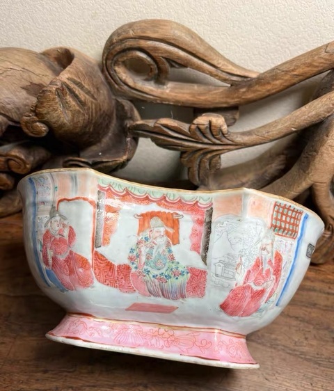 古玩陶瓷清道光 粉彩花卉紋銀錠型供碗真品鑒賞圖