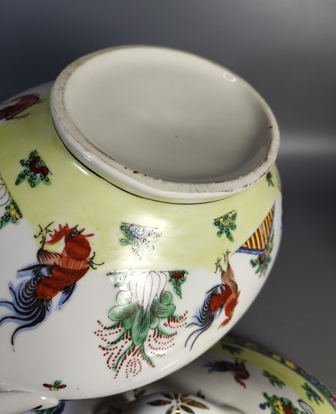 古玩陶瓷廣彩花鳥紋蓋鍋真品鑒賞圖