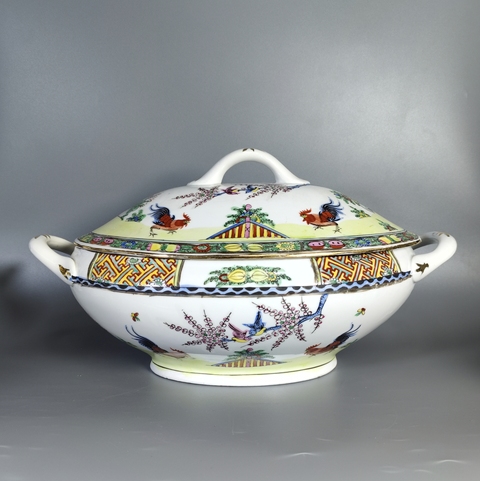 古玩陶瓷廣彩花鳥紋蓋鍋真品鑒賞圖