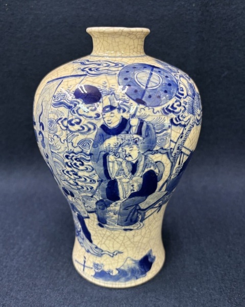 古玩陶瓷煨瓷青花人物故事紋梅瓶真品鑒賞圖