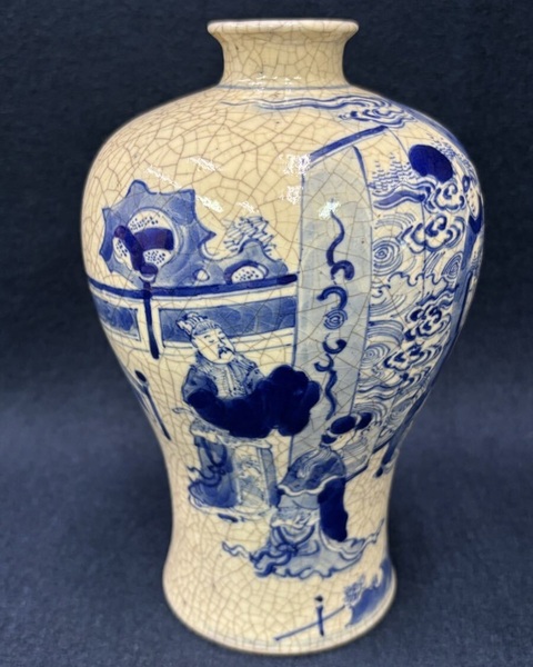 古玩陶瓷煨瓷青花人物故事紋梅瓶真品鑒賞圖