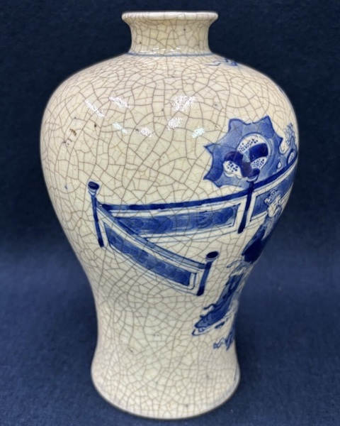 古玩陶瓷煨瓷青花人物故事紋梅瓶真品鑒賞圖