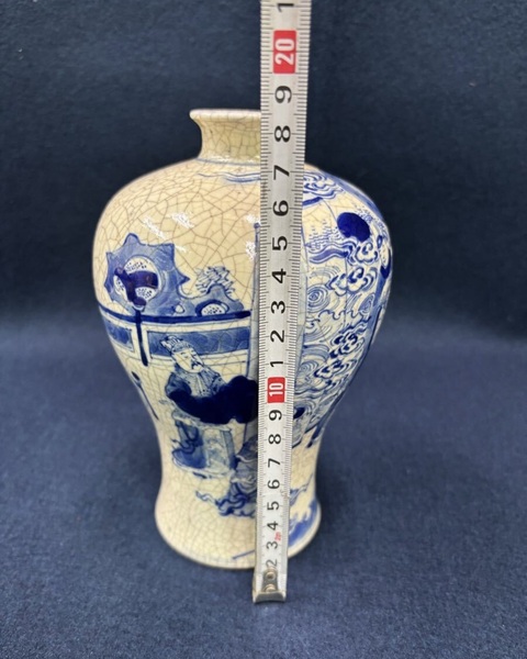 古玩陶瓷煨瓷青花人物故事紋梅瓶真品鑒賞圖