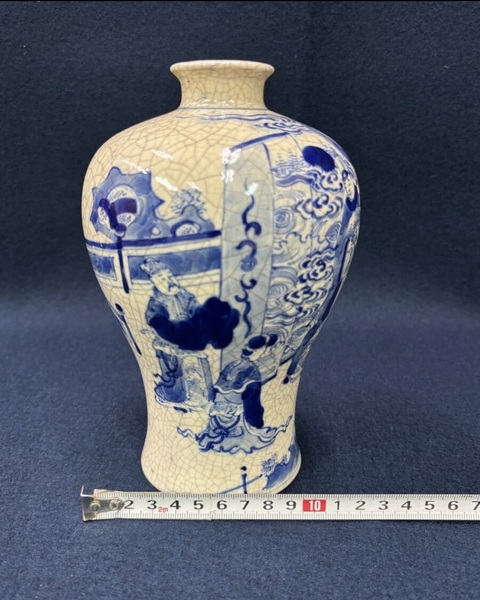 古玩陶瓷煨瓷青花人物故事紋梅瓶真品鑒賞圖
