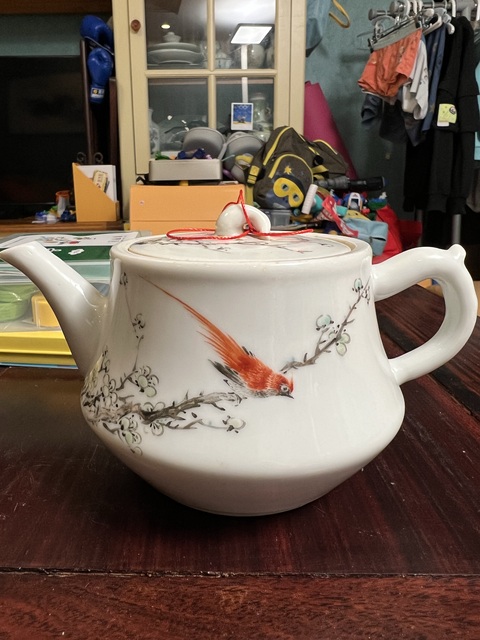 古玩陶瓷花鳥詩紋執壺真品鑒賞圖