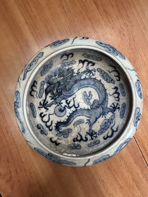 古玩陶瓷開片青花龍紋洗真品鑒賞圖