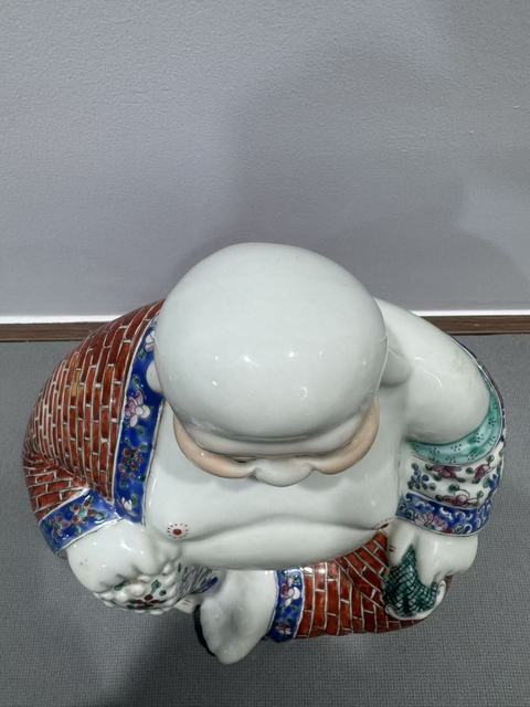 古玩陶瓷粉彩花卉彌勒笑佛真品鑒賞圖