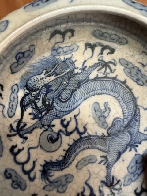 古玩陶瓷開片青花龍紋洗真品鑒賞圖