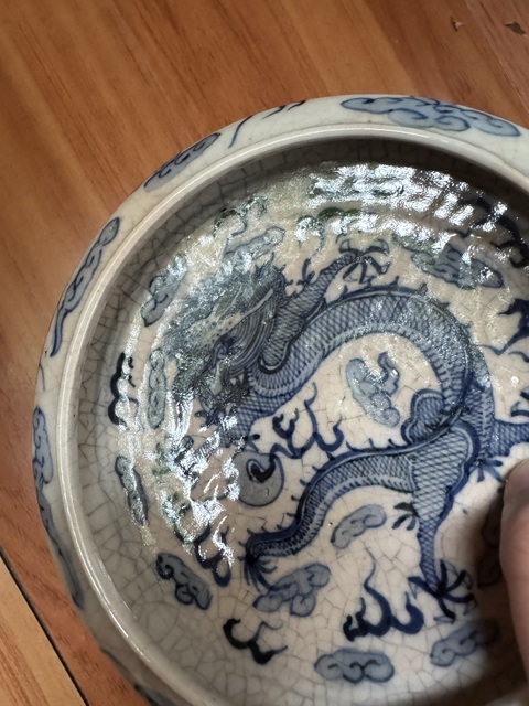古玩陶瓷開片青花龍紋洗真品鑒賞圖