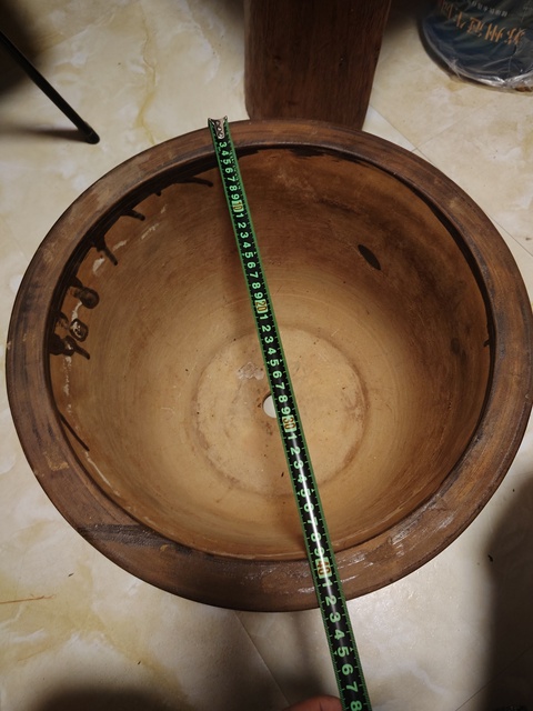 古玩陶瓷黃釉開光墨彩花鳥紋花盆真品鑒賞圖