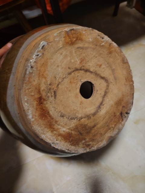 古玩陶瓷黃釉開光墨彩花鳥紋花盆真品鑒賞圖