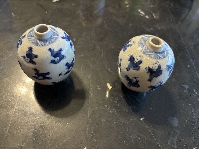 古玩陶瓷嬰戲紋青花煨瓷罐真品鑒賞圖