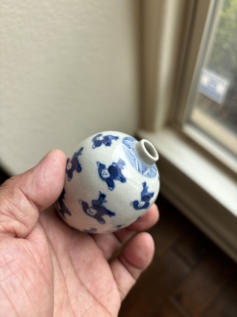 古玩陶瓷嬰戲紋青花煨瓷罐真品鑒賞圖