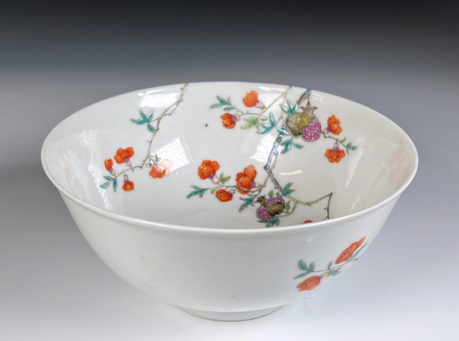 古玩陶瓷民國 粉彩花卉紋過墻碗真品鑒賞圖