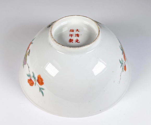 古玩陶瓷民國 粉彩花卉紋過墻碗真品鑒賞圖