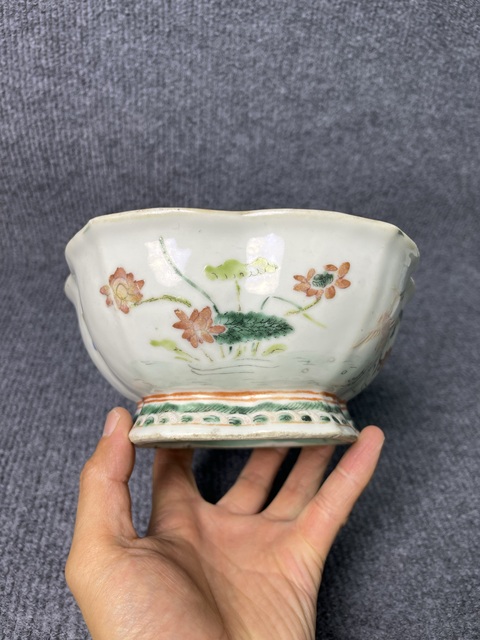 古玩陶瓷內松石綠釉外粉彩一鷺連科紋供碗拍賣,當前價格2688元