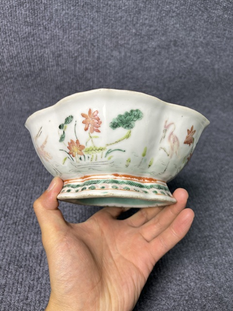 古玩陶瓷內松石綠釉外粉彩一鷺連科紋供碗拍賣,當前價格2688元
