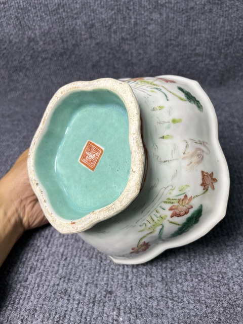 古玩陶瓷內松石綠釉外粉彩一鷺連科紋供碗拍賣,當前價格2688元