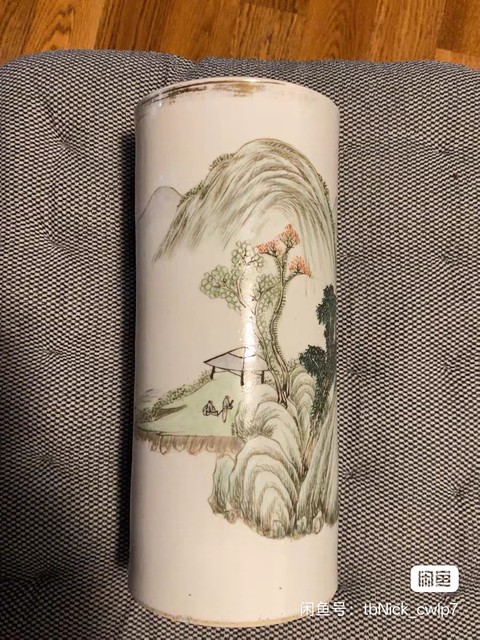 古玩陶瓷民國淺降彩帽筒真品鑒賞圖
