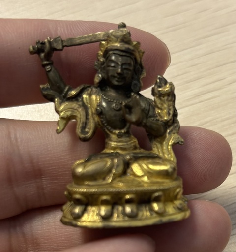 古玩銅器銅鎏金文殊菩薩真品鑒賞圖