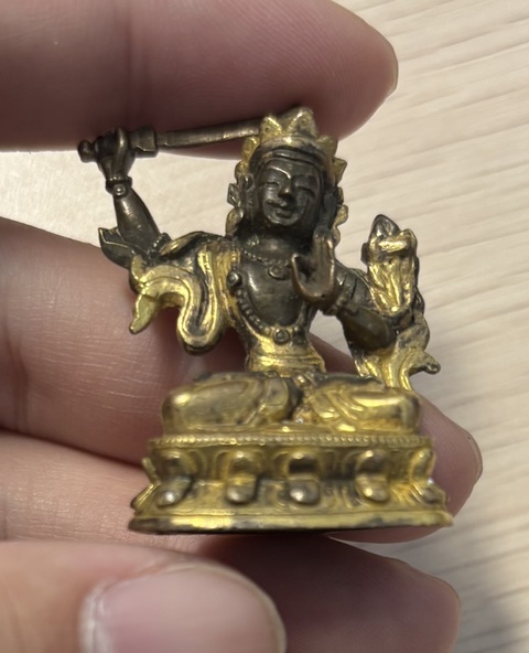 古玩銅器銅鎏金文殊菩薩真品鑒賞圖