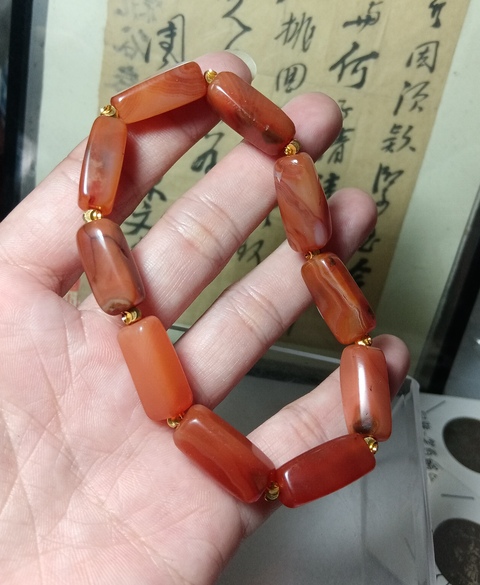 古玩玉器天然紅瑪瑙珠串真品鑒賞圖