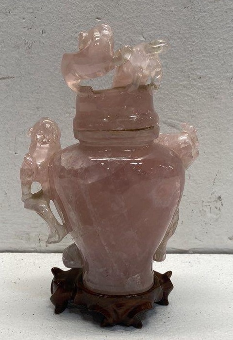 古玩玉器天然粉晶雕件真品鑒賞圖