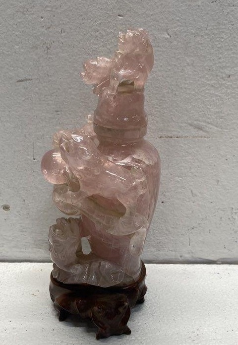 古玩玉器天然粉晶雕件真品鑒賞圖