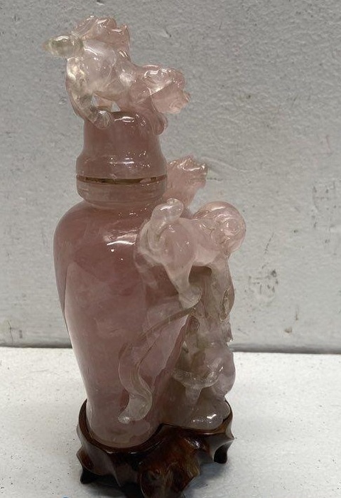 古玩玉器天然粉晶雕件真品鑒賞圖
