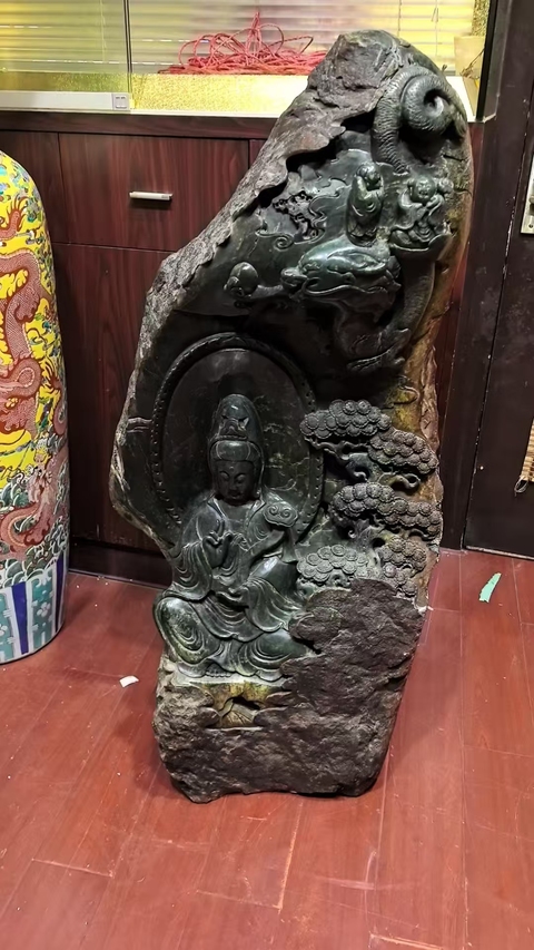 古玩玉器河磨玉觀音擺件真品鑒賞圖