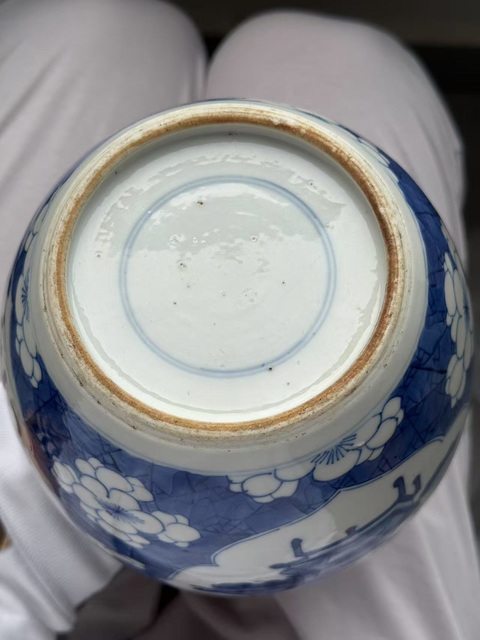 古玩陶瓷青花冰梅開光博古紋罐真品鑒賞圖