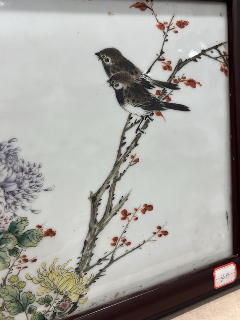 古玩陶瓷民國 粉彩花鳥紋瓷板真品鑒賞圖