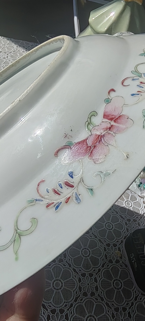 古玩陶瓷晚清粉彩盤真品鑒賞圖