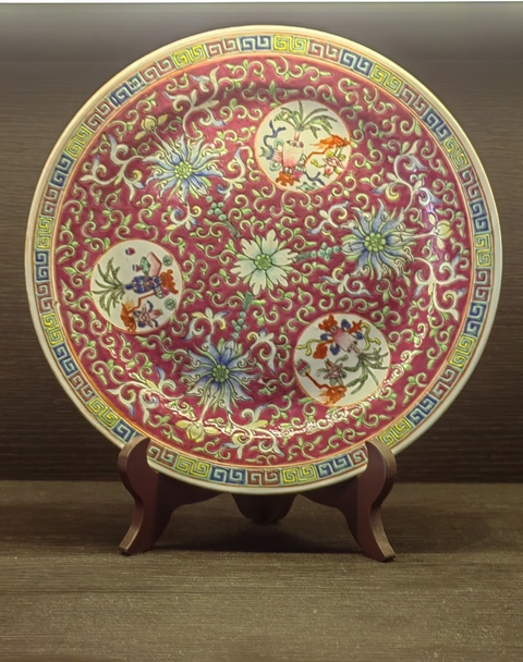 古玩陶瓷晚清粉彩盤真品鑒賞圖
