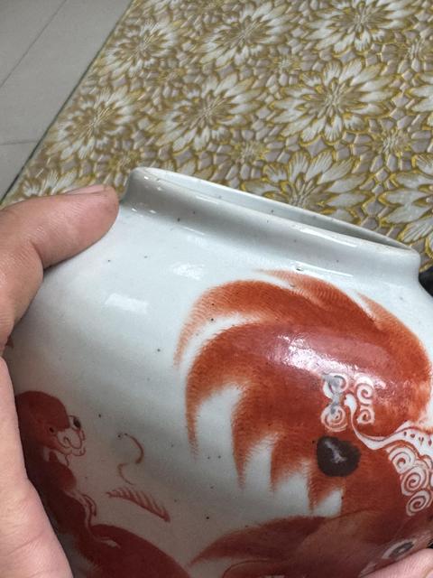 古玩陶瓷民國礬紅獅子將軍罐真品鑒賞圖