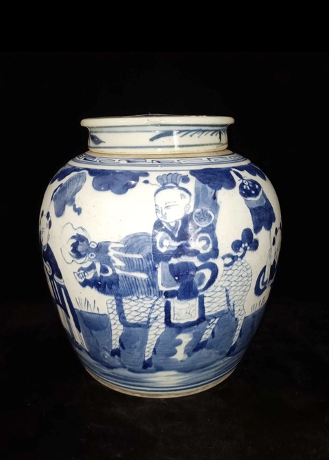 古玩陶瓷青花人物故事罐真品鑒賞圖