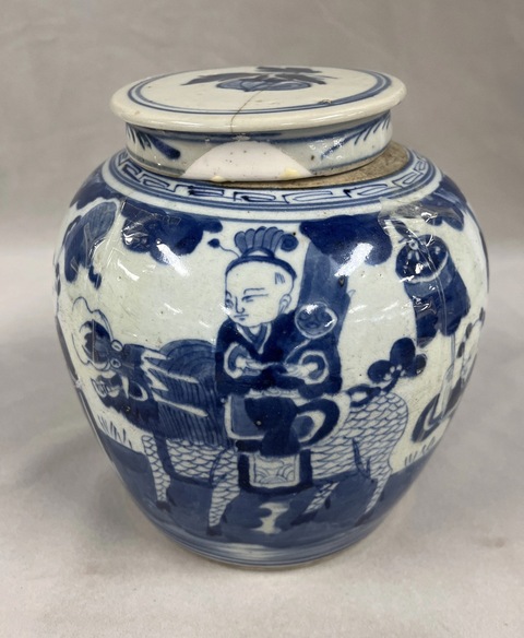 古玩陶瓷青花人物故事罐真品鑒賞圖