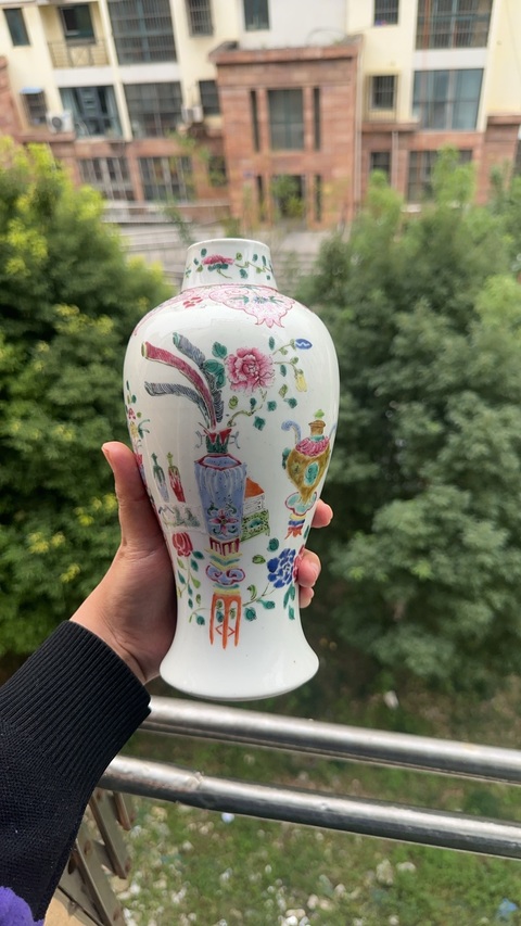 古玩陶瓷粉彩雞腿瓶真品鑒賞圖