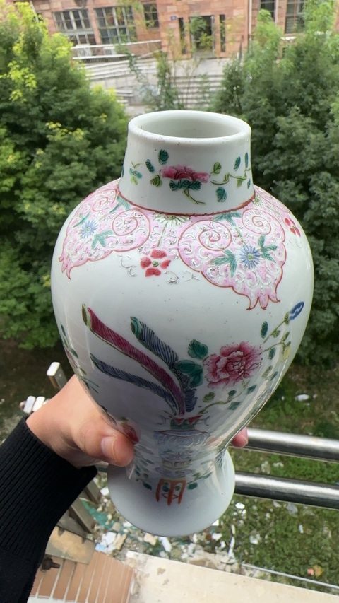 古玩陶瓷粉彩雞腿瓶真品鑒賞圖