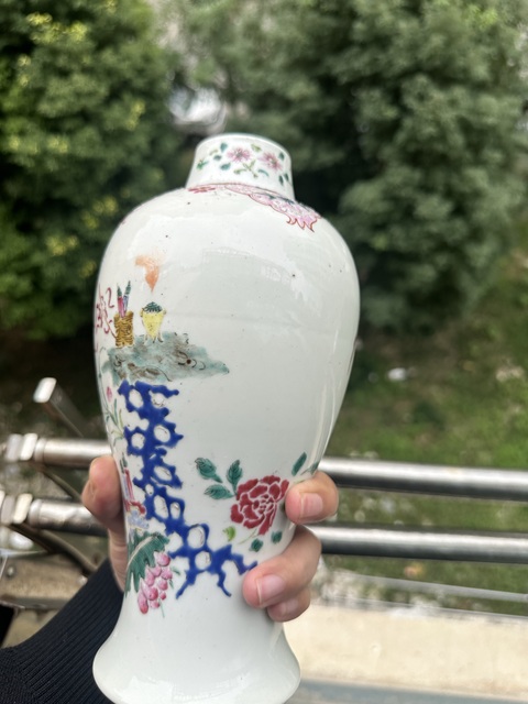 古玩陶瓷粉彩雞腿瓶真品鑒賞圖