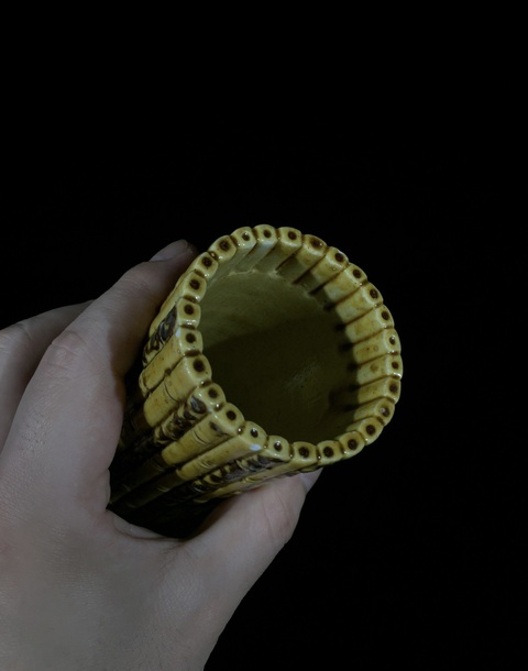 古玩陶瓷【實物鑒定】民國·黃釉仿生竹節紋筆筒（精品文房器）拍賣，當前價格2280元