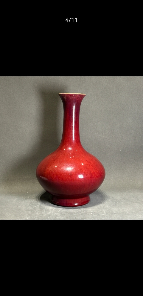 古玩陶瓷乾隆鈞紅釉賞瓶真品鑒賞圖