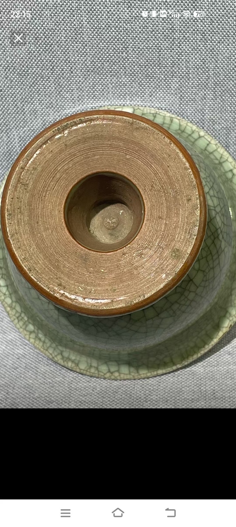 古玩陶瓷綠哥釉加彩魚藻紋高足杯真品鑒賞圖