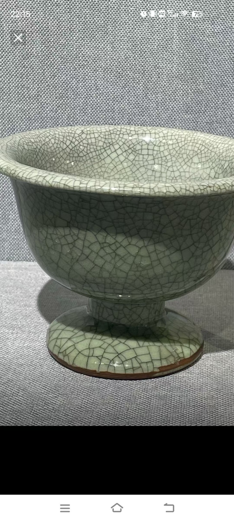 古玩陶瓷綠哥釉加彩魚藻紋高足杯真品鑒賞圖
