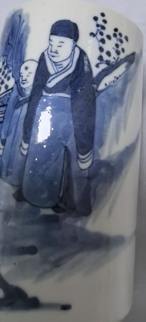 古玩陶瓷青花人物故事紋筆筒真品鑒賞圖