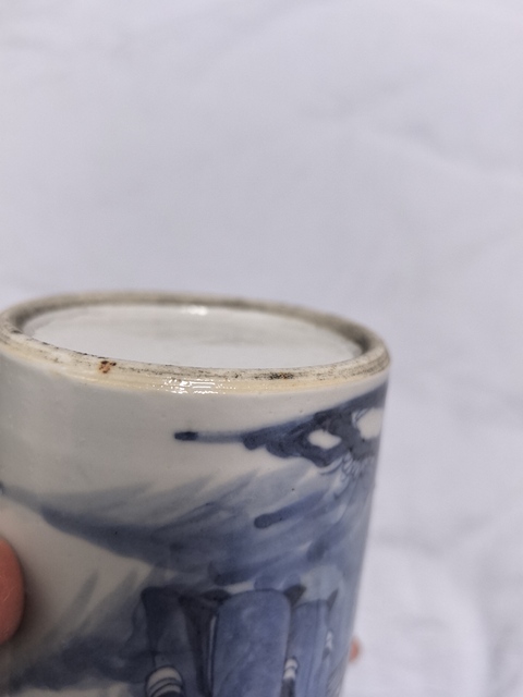 古玩陶瓷青花人物故事紋筆筒真品鑒賞圖