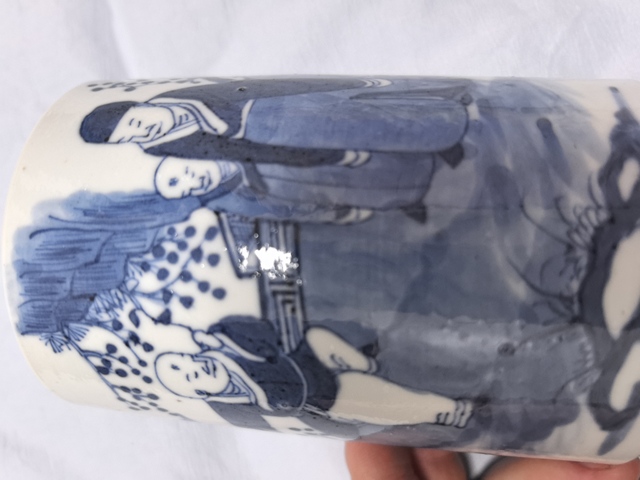 古玩陶瓷青花人物故事紋筆筒真品鑒賞圖