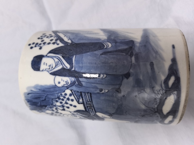 古玩陶瓷青花人物故事紋筆筒真品鑒賞圖