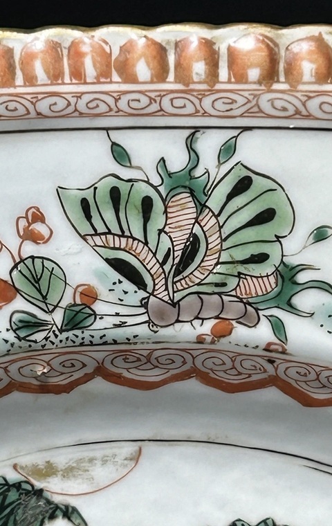 古玩陶瓷清光緒 五彩花鳥草蟲紋八方盤真品鑒賞圖