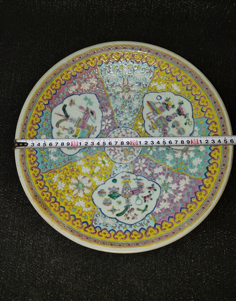 古玩陶瓷同治粉彩博古圖大盤拍賣,當前價格2800元